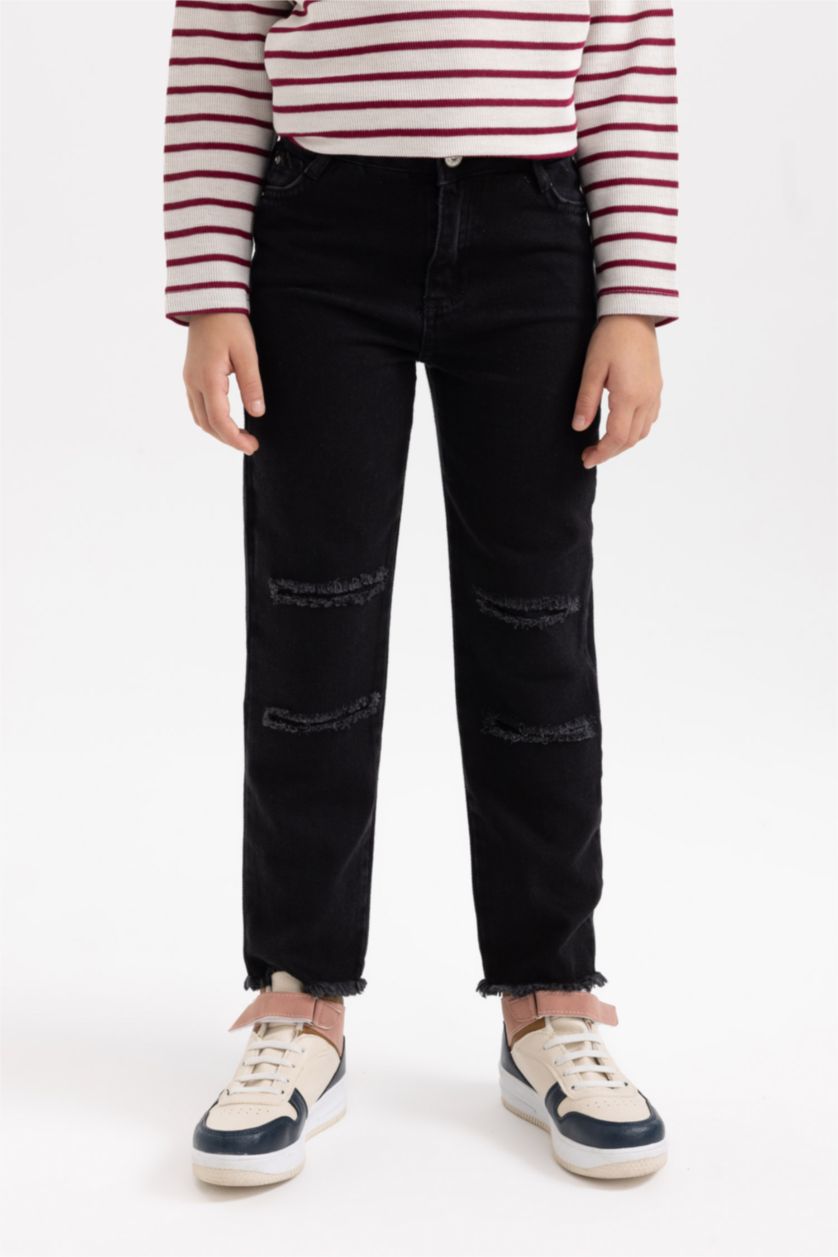 GIRLS & TEENS Black Straight Fit Denim Trousers