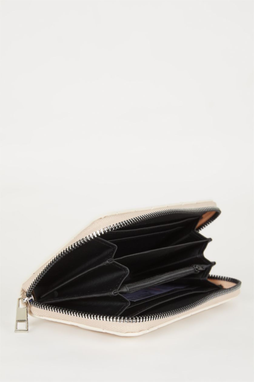 Kadın Bej Kadın Kalp Desenli Suni Deri Cüzdan