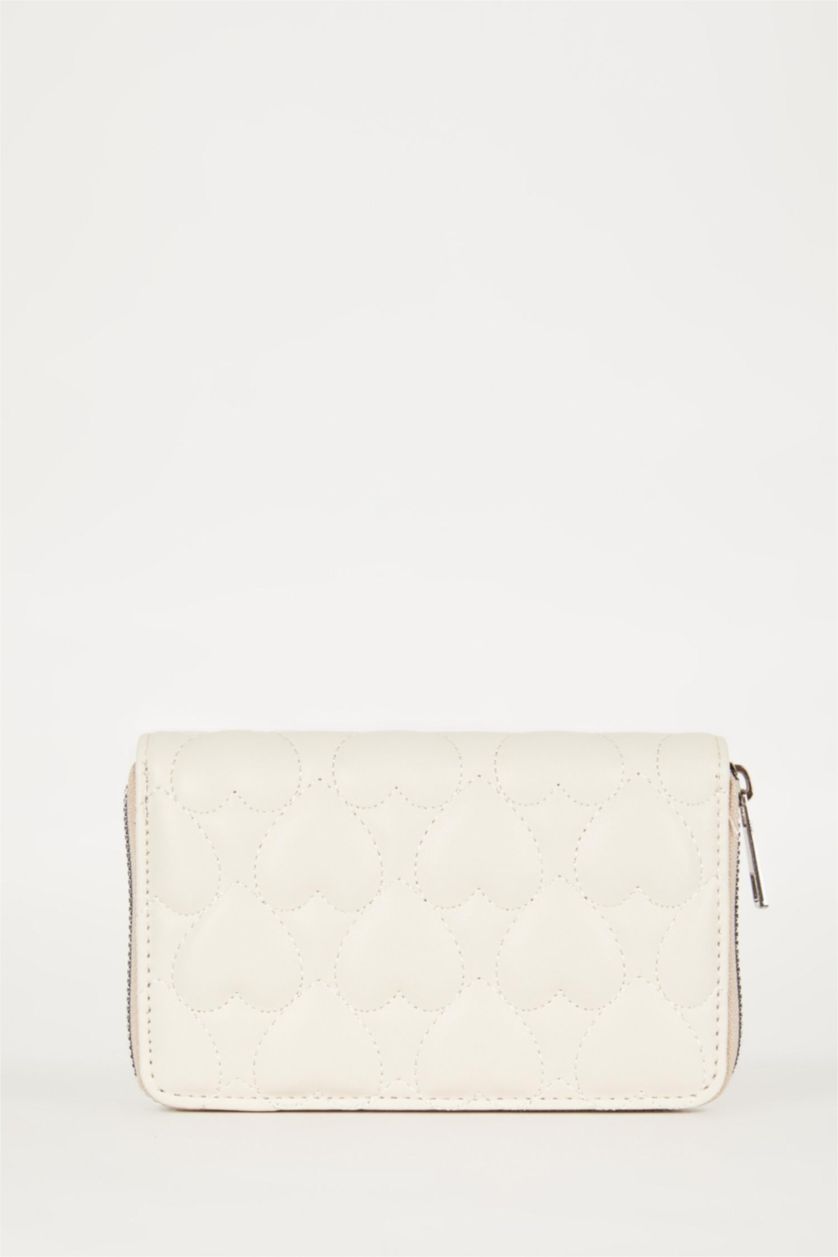 Kadın Bej Kadın Kalp Desenli Suni Deri Cüzdan