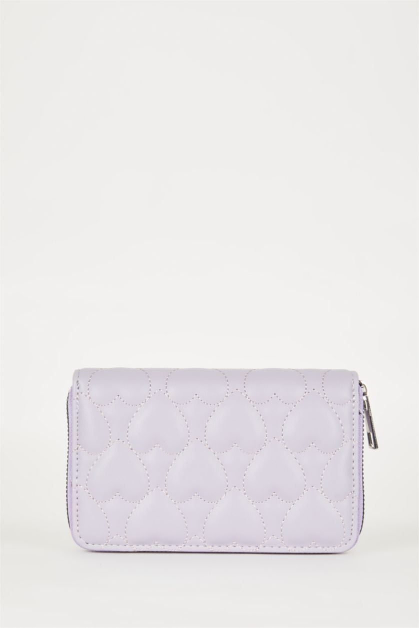 Kadın Açık Lila Kadın Kalp Desenli Suni Deri Cüzdan