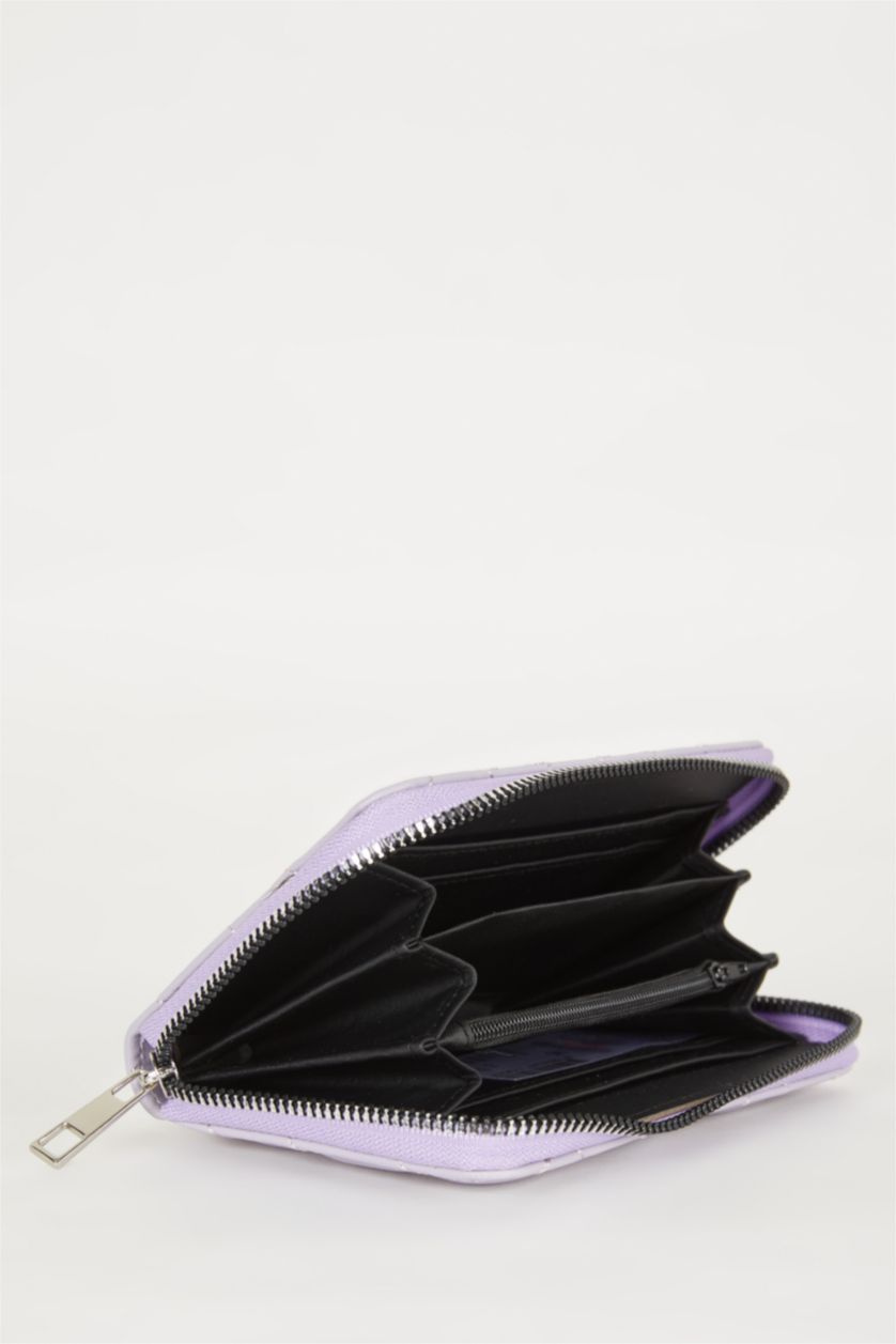 Kadın Açık Lila Kadın Kalp Desenli Suni Deri Cüzdan