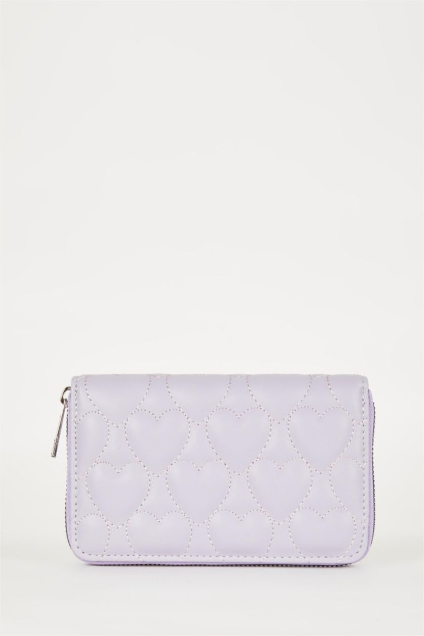 Kadın Açık Lila Kadın Kalp Desenli Suni Deri Cüzdan