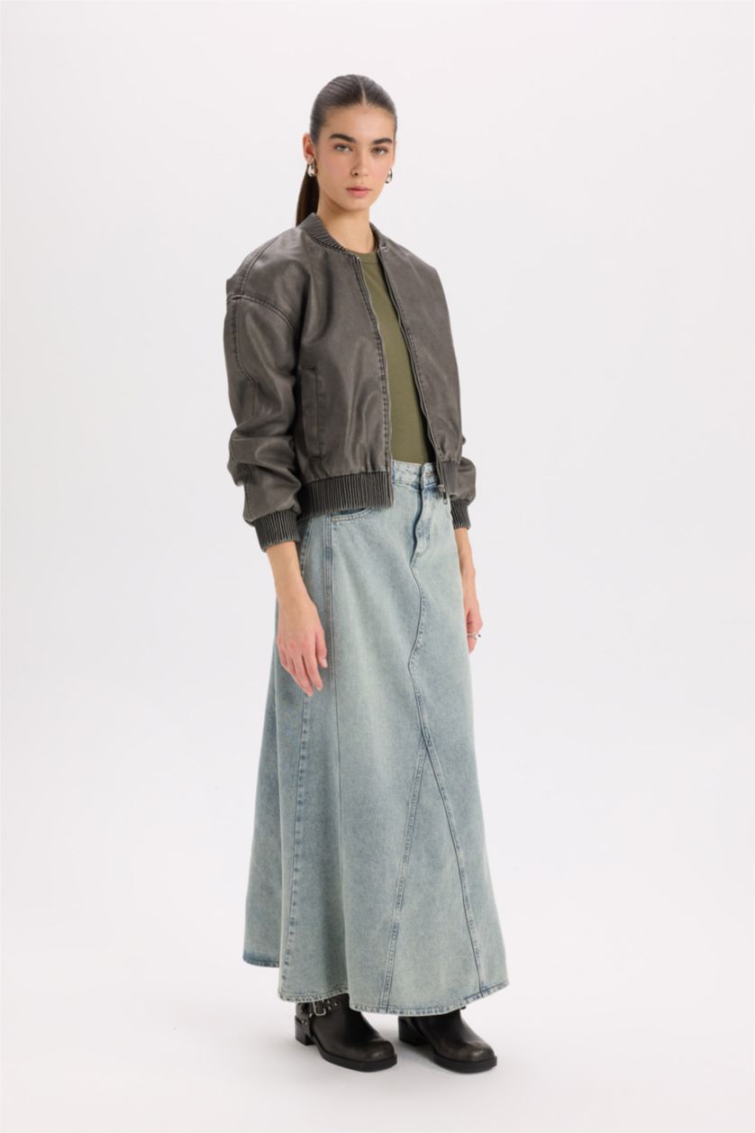 Woman Grey Faux Leather Jacket