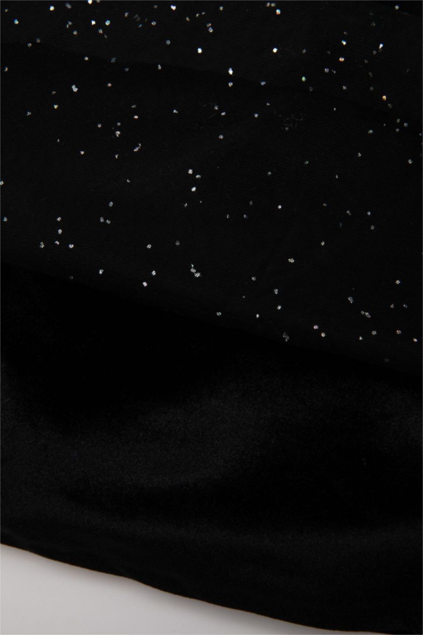 Kız Bebek Siyah Yılbaşı Temalı Puantiye Uzun Kollu Kadife Elbise Kız Bebek