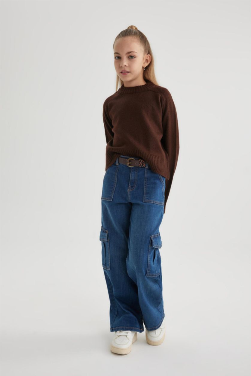 GIRLS & TEENS Light Brown Girl Crew Neck Knitted Pullover