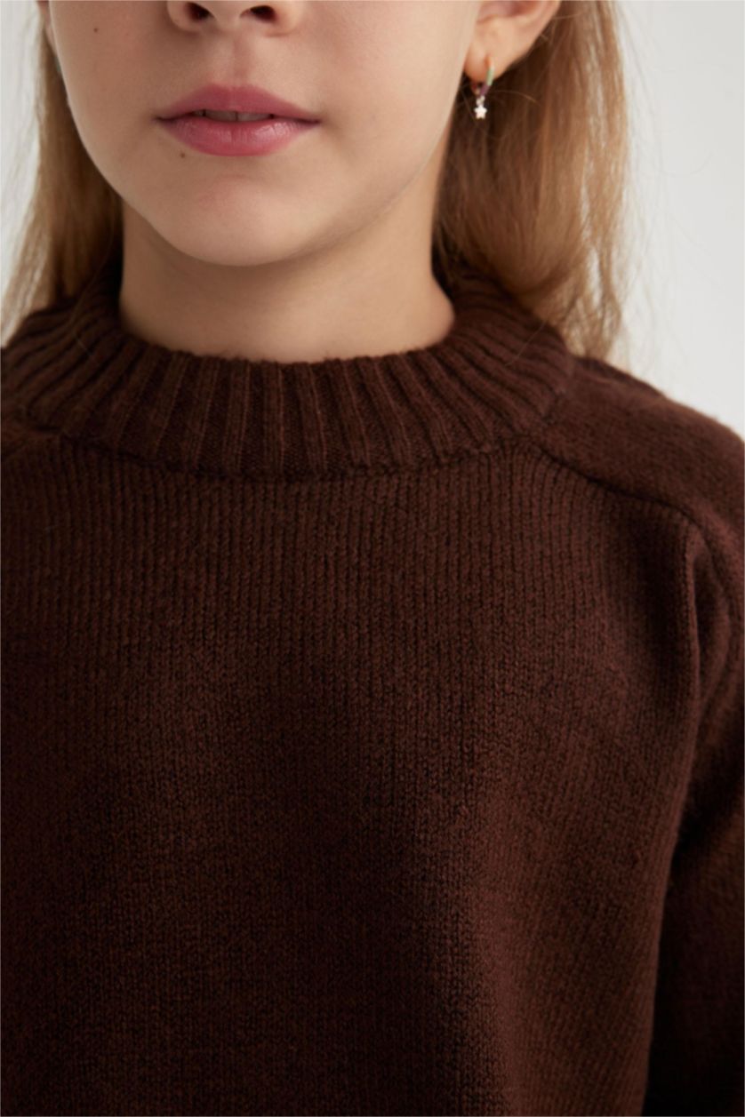 GIRLS & TEENS Light Brown Girl Crew Neck Knitted Pullover
