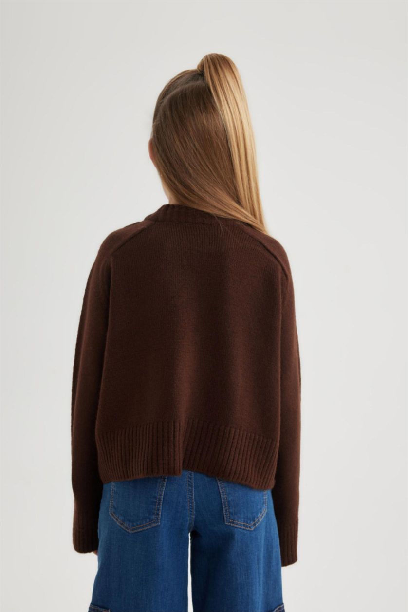 GIRLS & TEENS Light Brown Girl Crew Neck Knitted Pullover