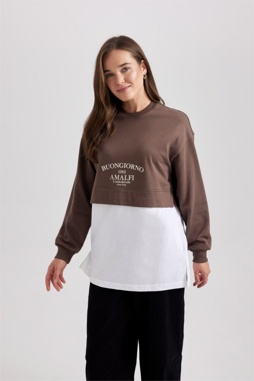 Женщины Коричневый Туника с принтом из тонкой ткани