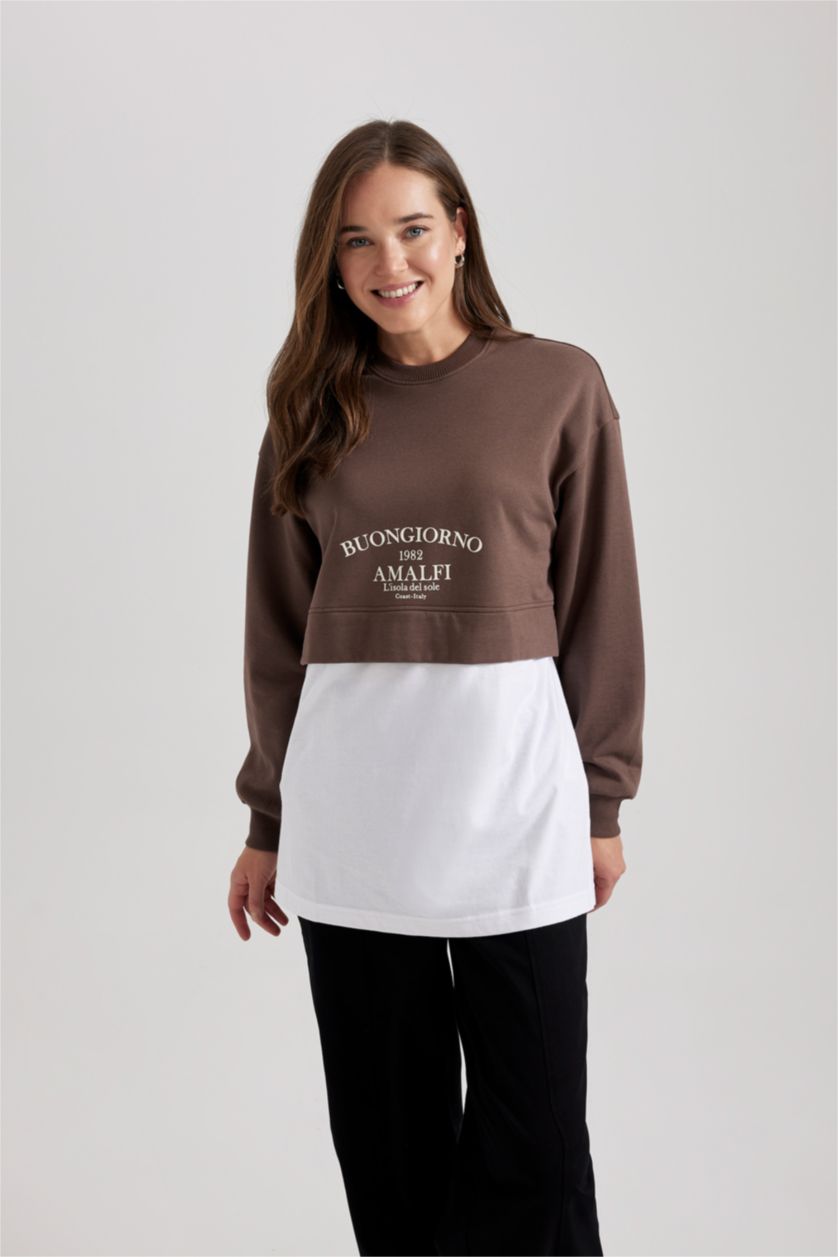 Женщины Коричневый Туника с принтом из тонкой ткани