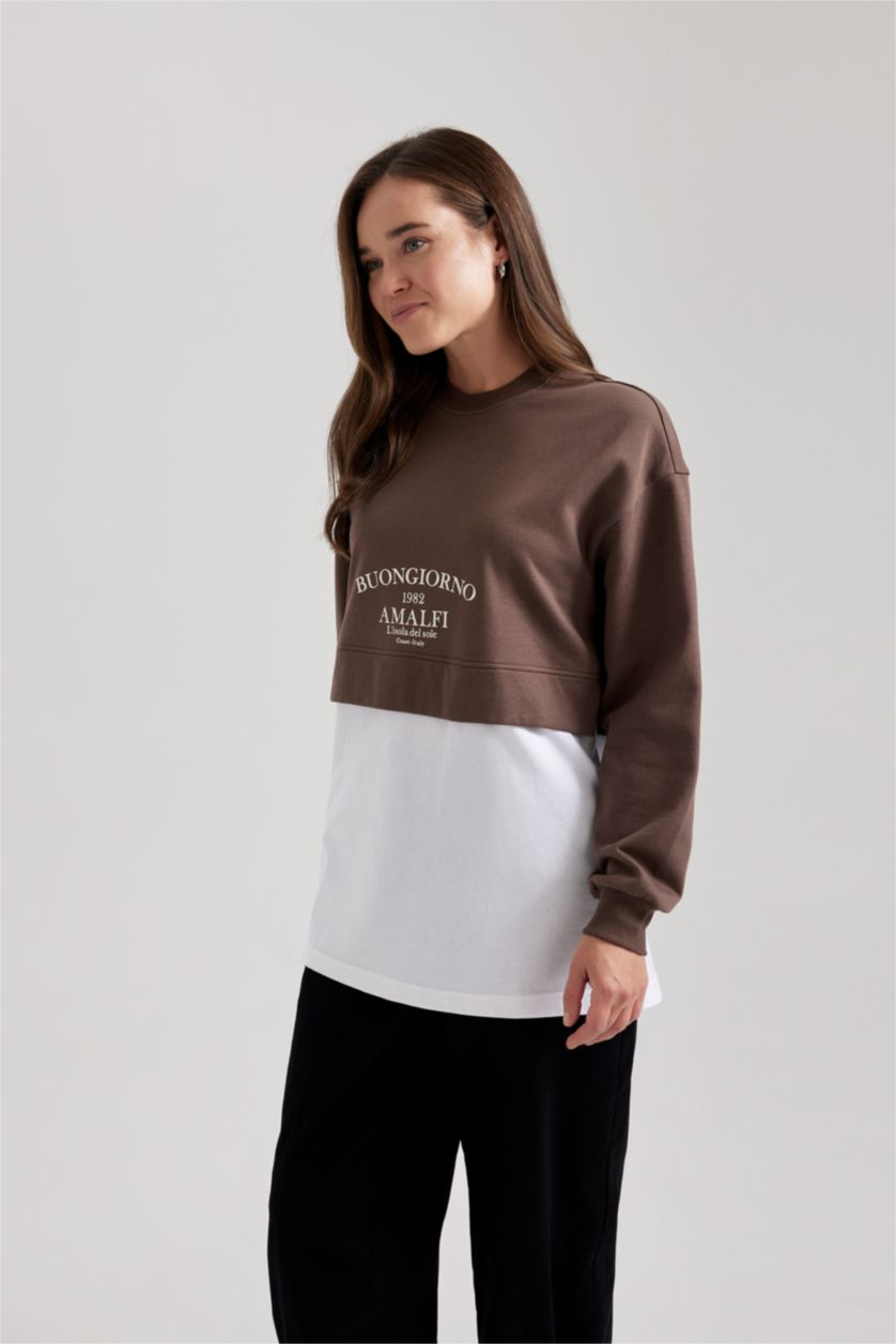 Женщины Коричневый Туника с принтом из тонкой ткани