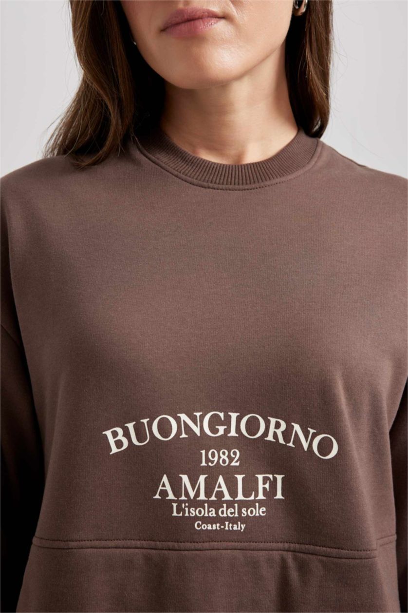 Женщины Коричневый Туника с принтом из тонкой ткани