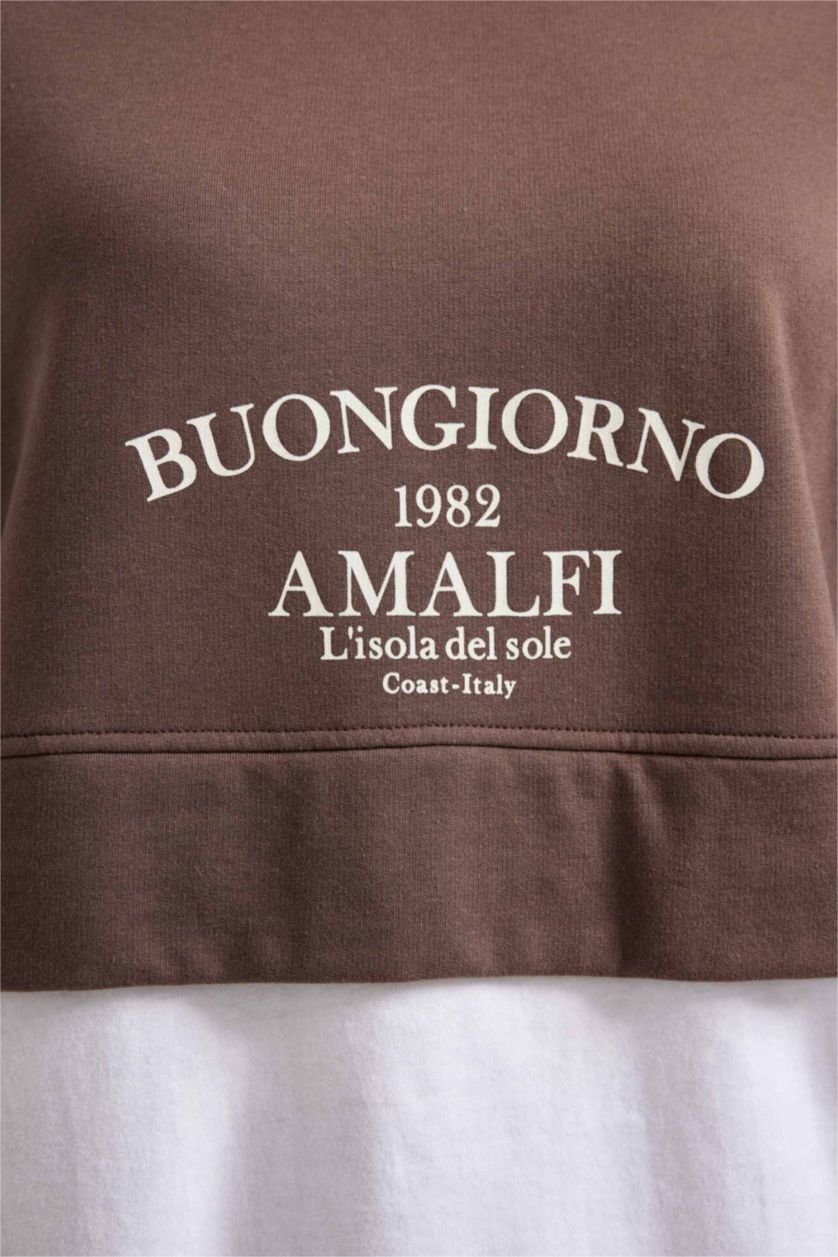 Женщины Коричневый Туника с принтом из тонкой ткани