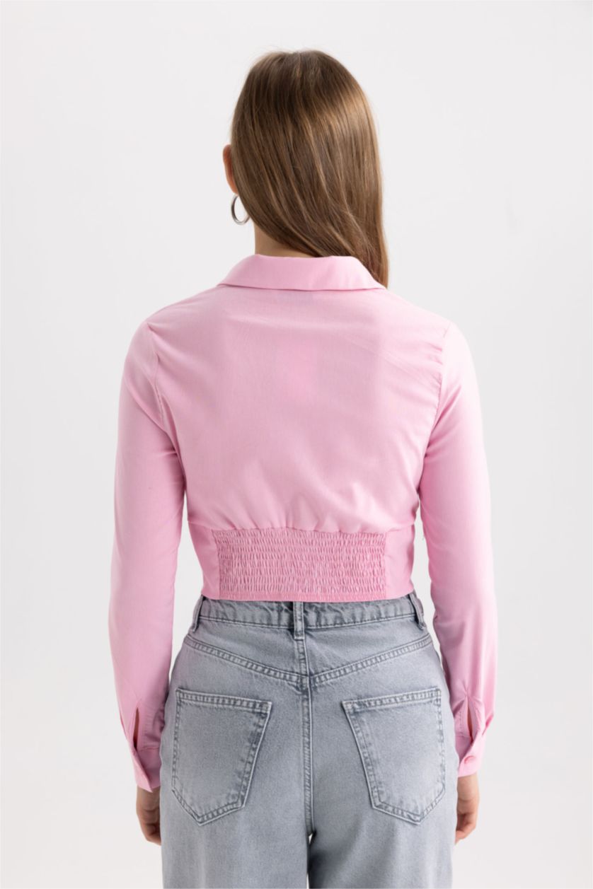 Kadın Pembe Uzun Kollu Korse Detaylı Gömlek