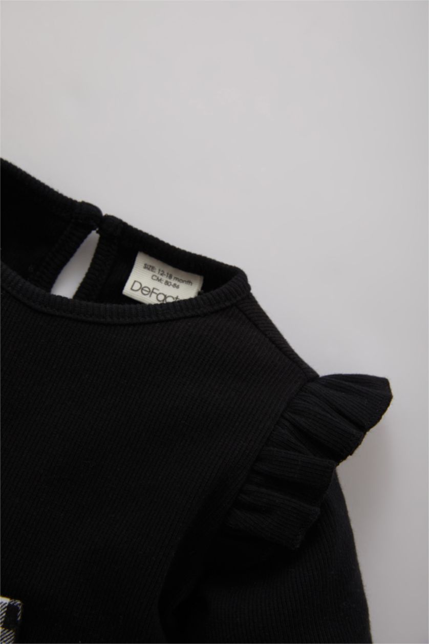 BÉBÉ FILLE Noir Ensemble de Robe Jersey Côtelé à Manches Longues à Carreaux avec Bandeau pour Fille - 2 Pièces