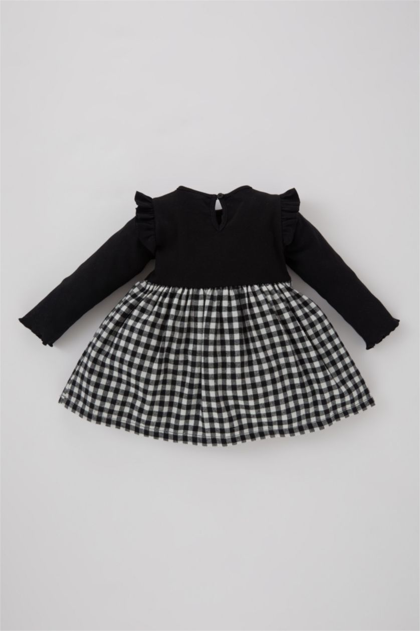 BÉBÉ FILLE Noir Ensemble de Robe Jersey Côtelé à Manches Longues à Carreaux avec Bandeau pour Fille - 2 Pièces