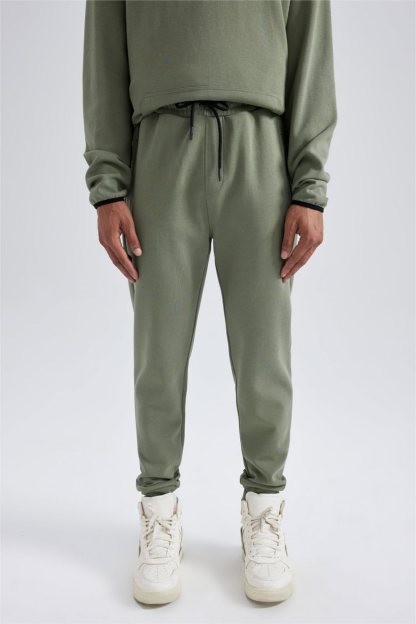 رجالي كاكي فاتح بنطلون جوجر سليم فيت بساق مطاطي من DeFactoFit