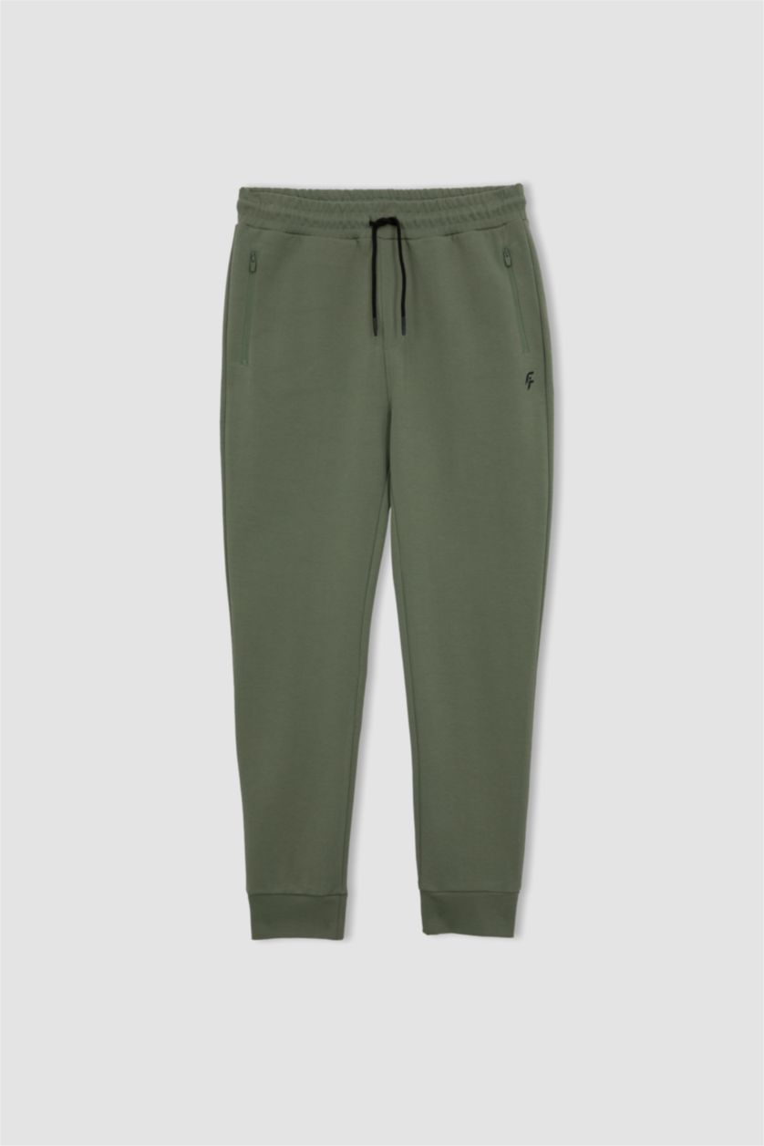 رجالي كاكي فاتح بنطلون جوجر سليم فيت بساق مطاطي من DeFactoFit