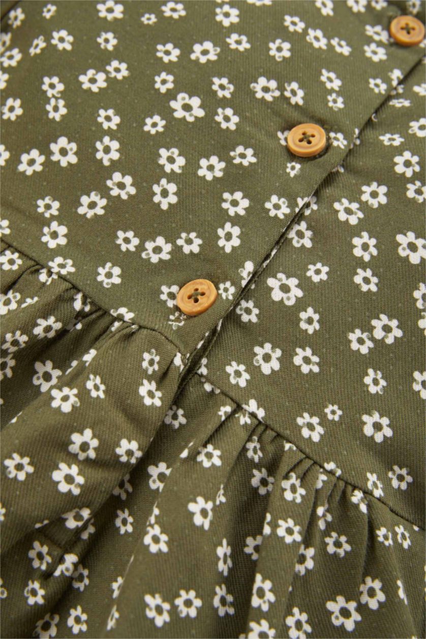 طفلة صغيرة كاكي فستان فلورال بيبي بناتي تويل قصة عادية كم طويل بياقة بالدانتيل