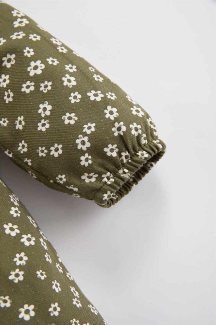 طفلة صغيرة كاكي فستان فلورال بيبي بناتي تويل قصة عادية كم طويل بياقة بالدانتيل