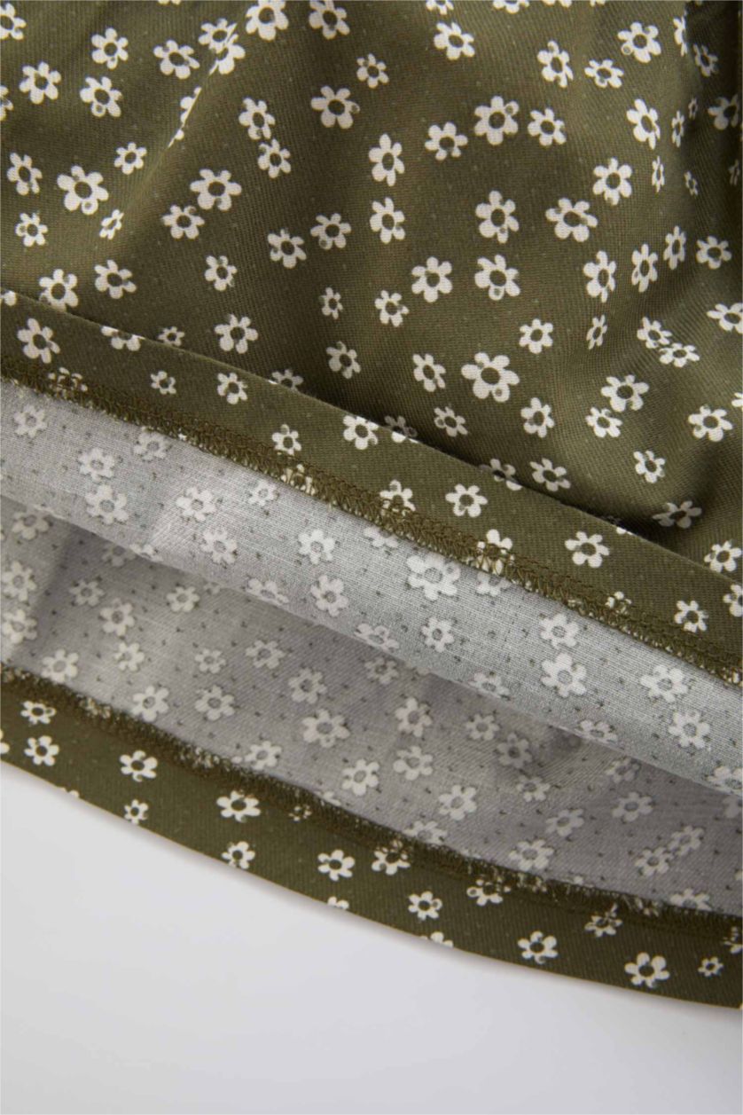 طفلة صغيرة كاكي فستان فلورال بيبي بناتي تويل قصة عادية كم طويل بياقة بالدانتيل