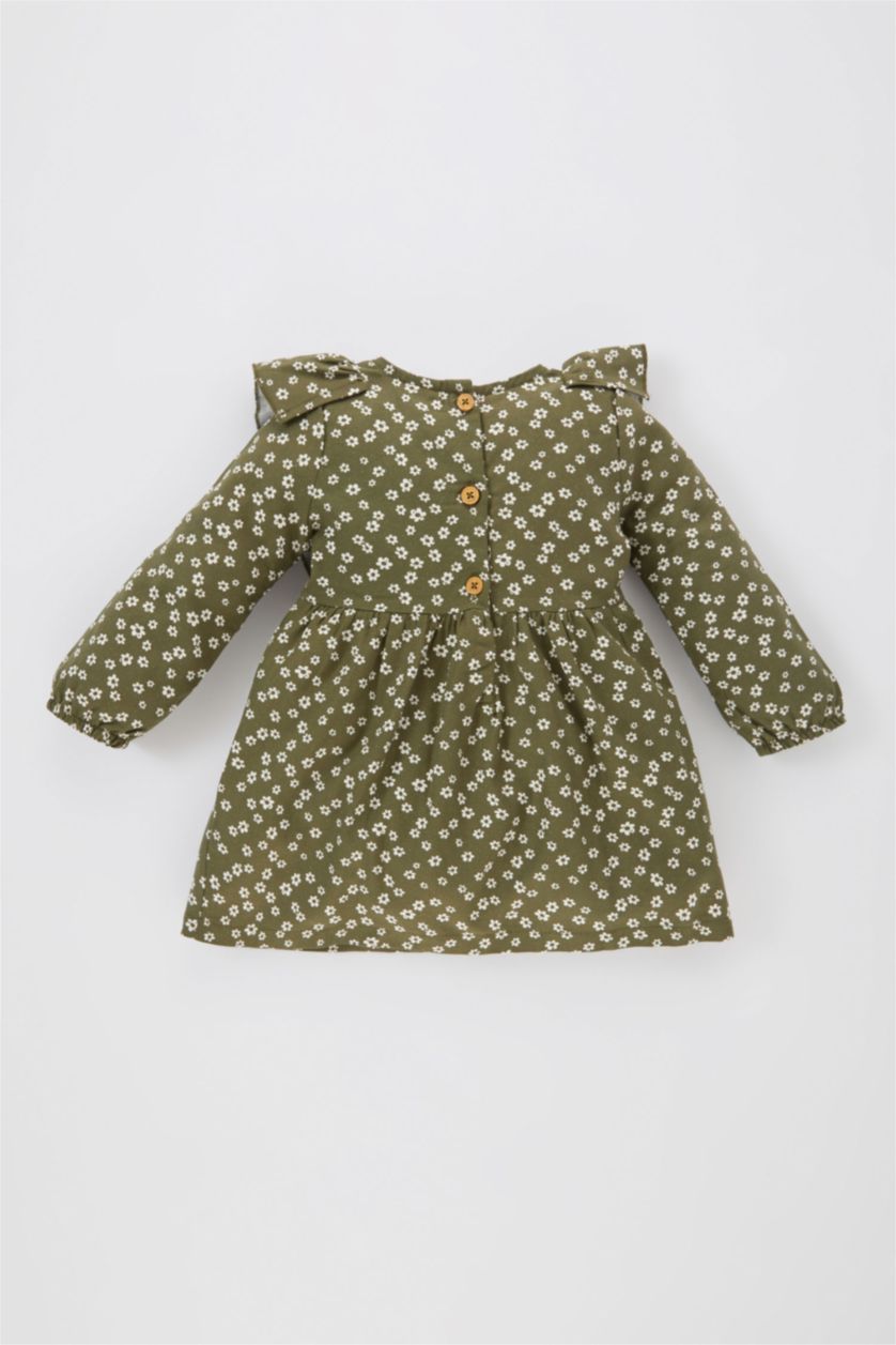 طفلة صغيرة كاكي فستان فلورال بيبي بناتي تويل قصة عادية كم طويل بياقة بالدانتيل