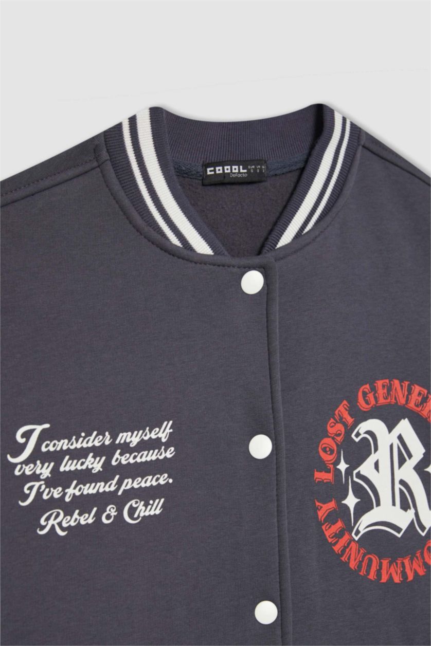 WOMAN Anthracite Oversize Fit Crew Neck Thick Fabric Bomber Jacket