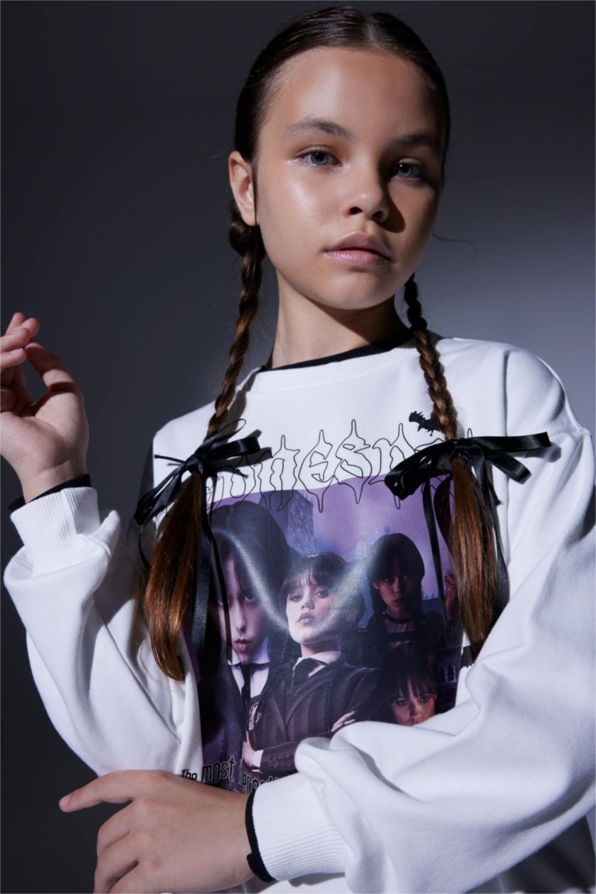 Девочки и подростки Бежевый Свитшот оверсайз Wednesday для девочек