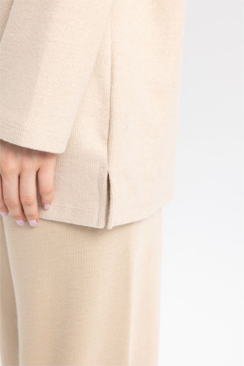 WOMAN Beige Regular Fit Thessaloniki Fabric Crew Neck Long Sleeve Tunic