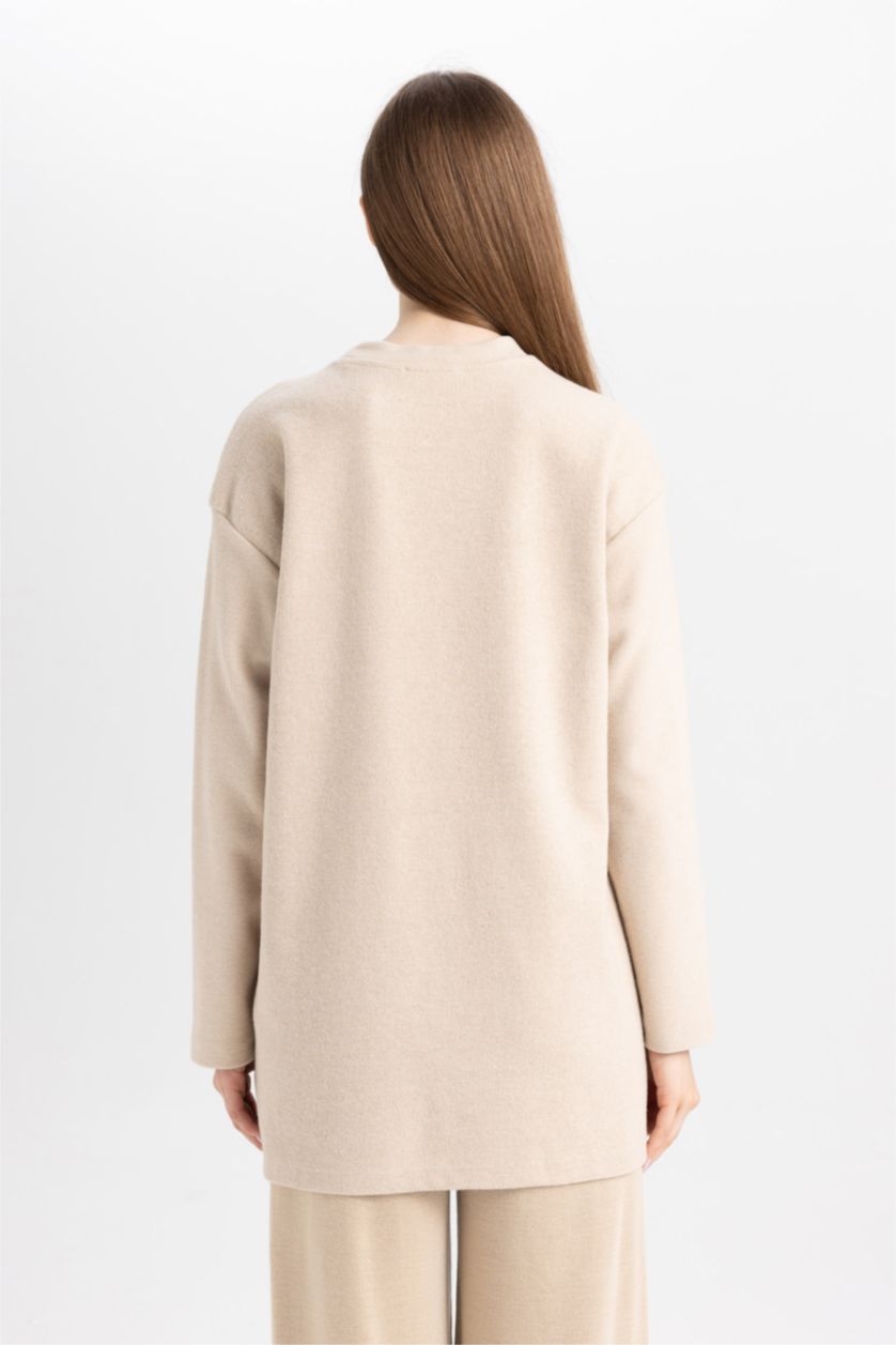WOMAN Beige Regular Fit Thessaloniki Fabric Crew Neck Long Sleeve Tunic