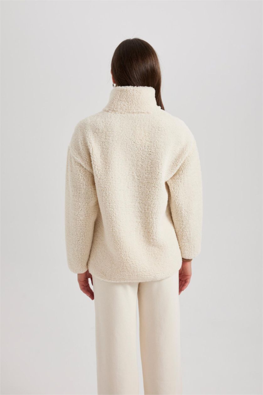 WOMAN Ecru Regular Fit Zipper Cardigan