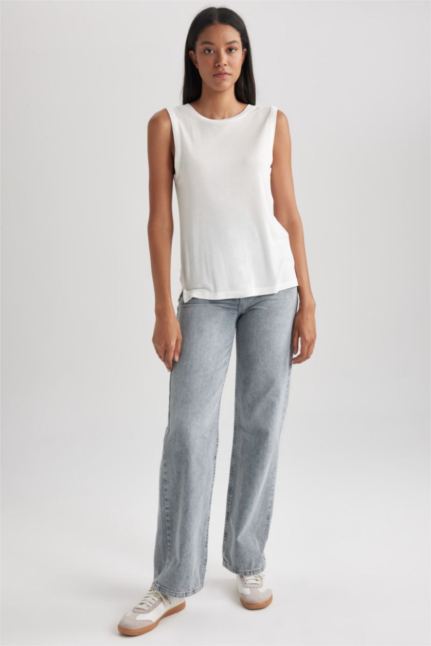 Женская Бежевый Майка с круглым вырезом