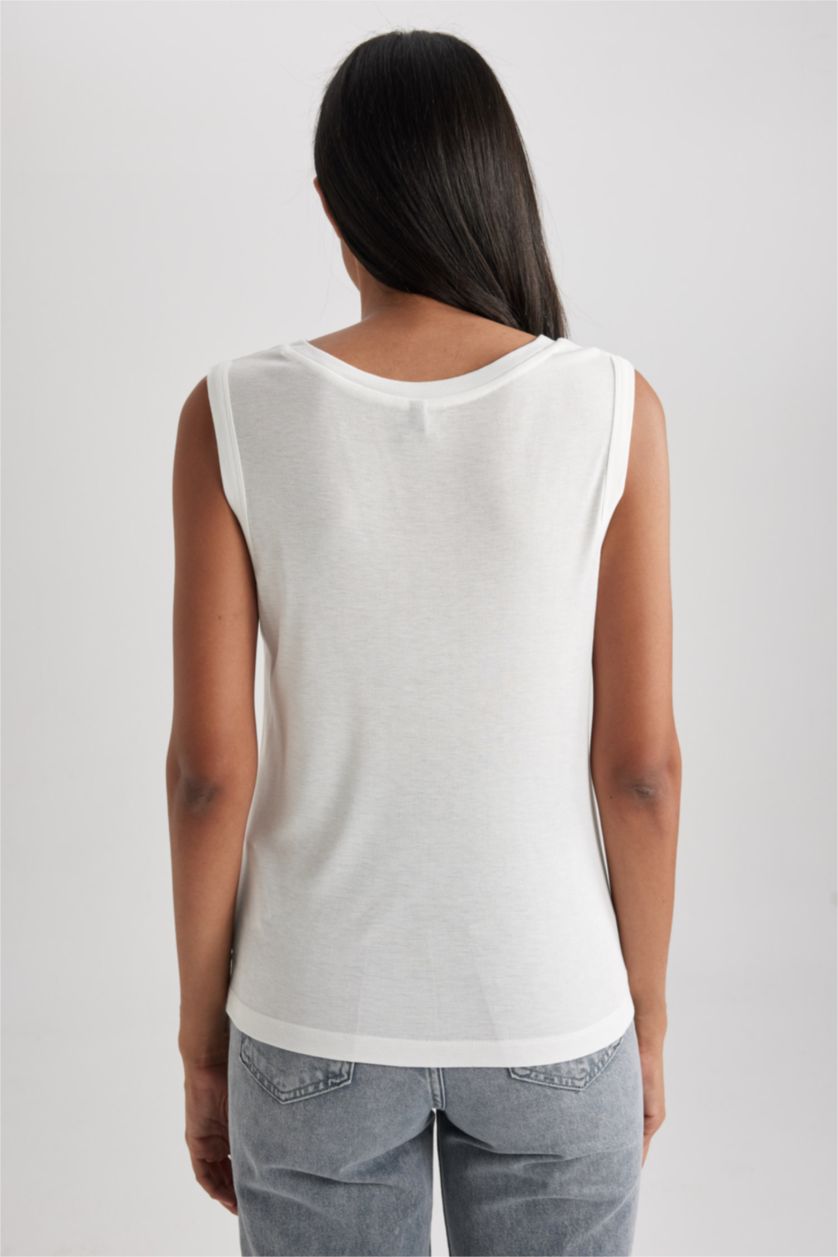 Женская Бежевый Майка с круглым вырезом