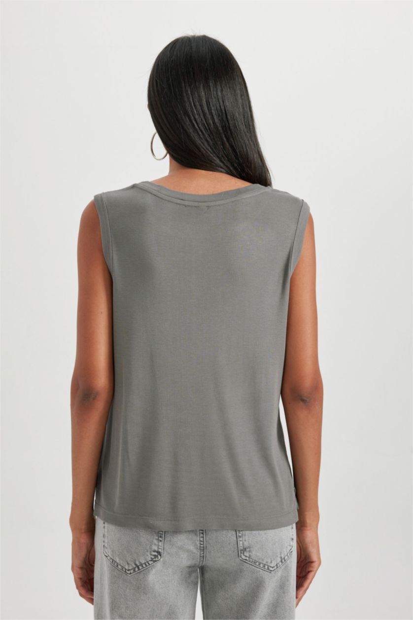 WOMAN Grey Regular Fit Crew Neck Ribbed T-Shirt