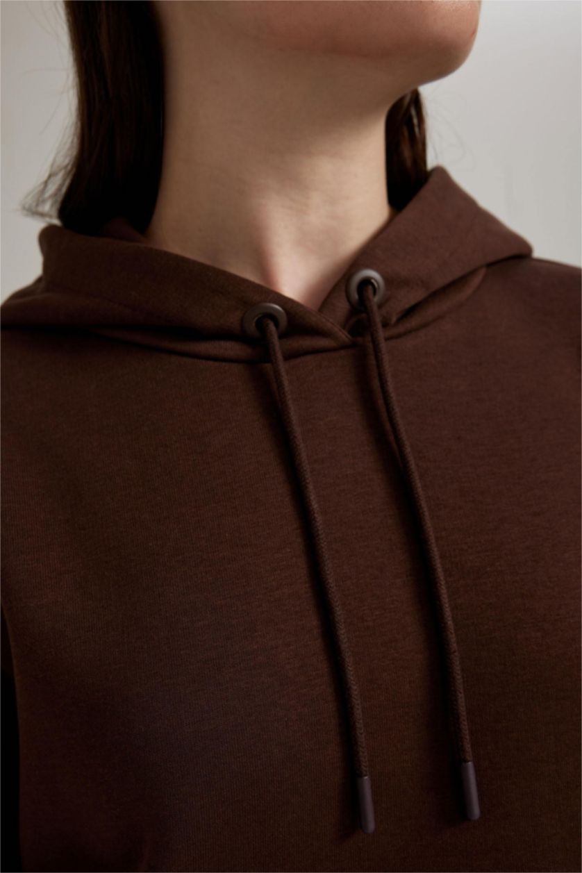 FEMME Marron Tunique Sweat -Shirt Coupe Décontractée Encapuchonné Imprimé Intérieur En Peluche