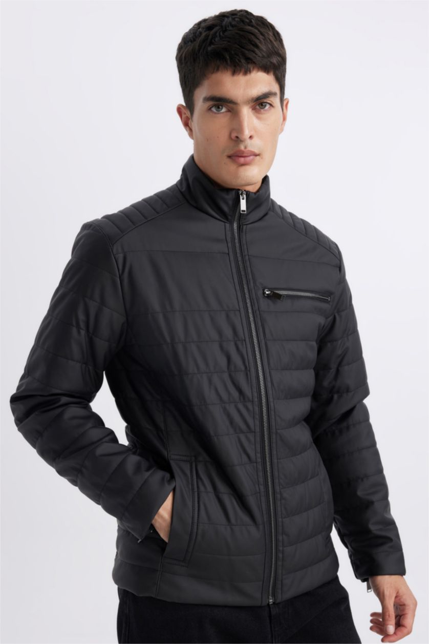 MAN Black Water Repellent Zipper Faux Leather Jacket