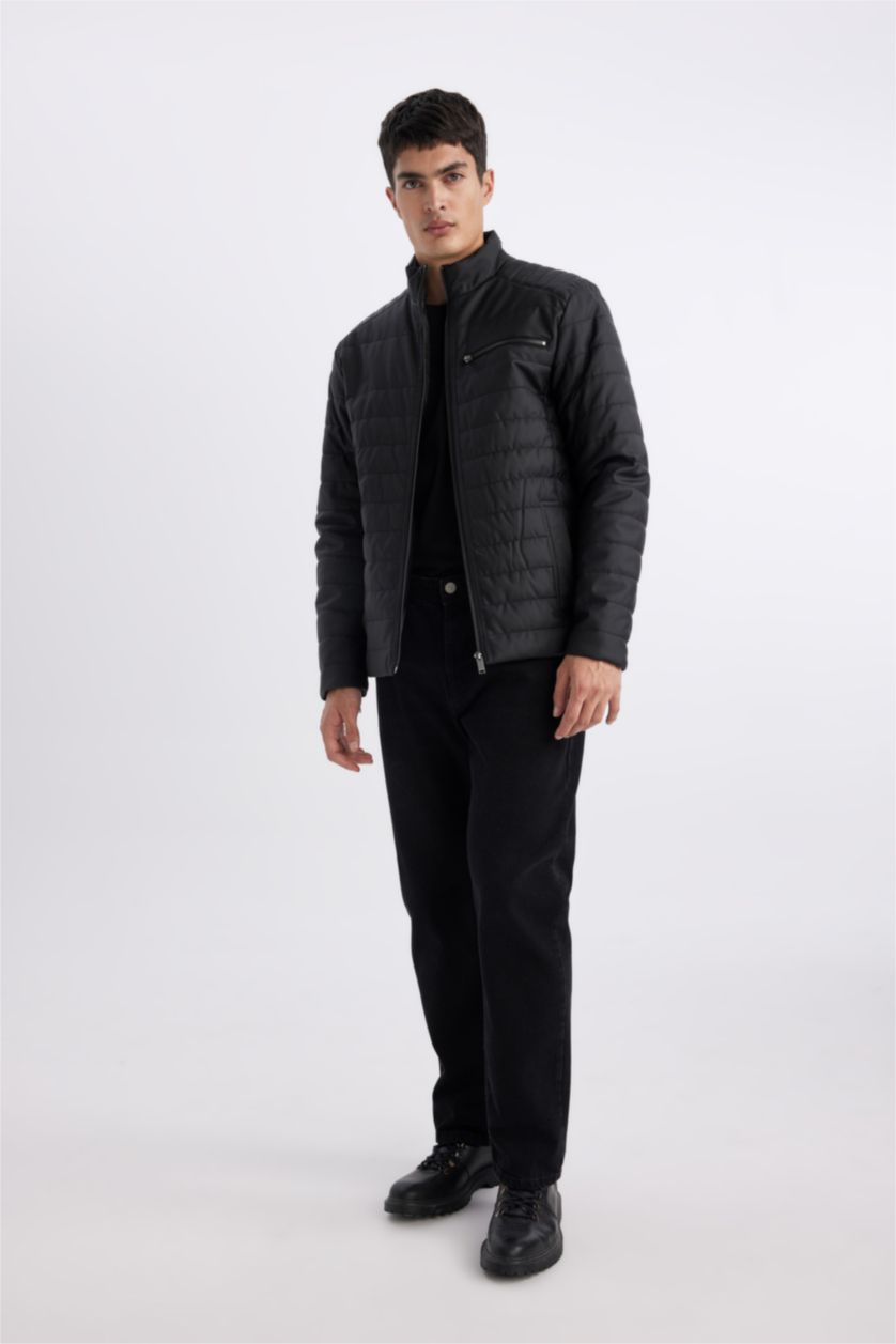 MAN Black Water Repellent Zipper Faux Leather Jacket