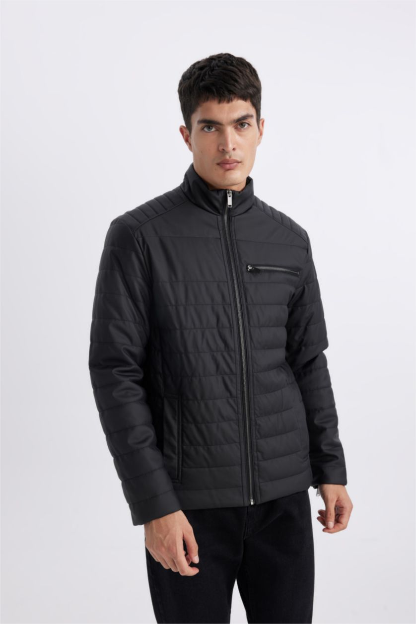 MAN Black Water Repellent Zipper Faux Leather Jacket