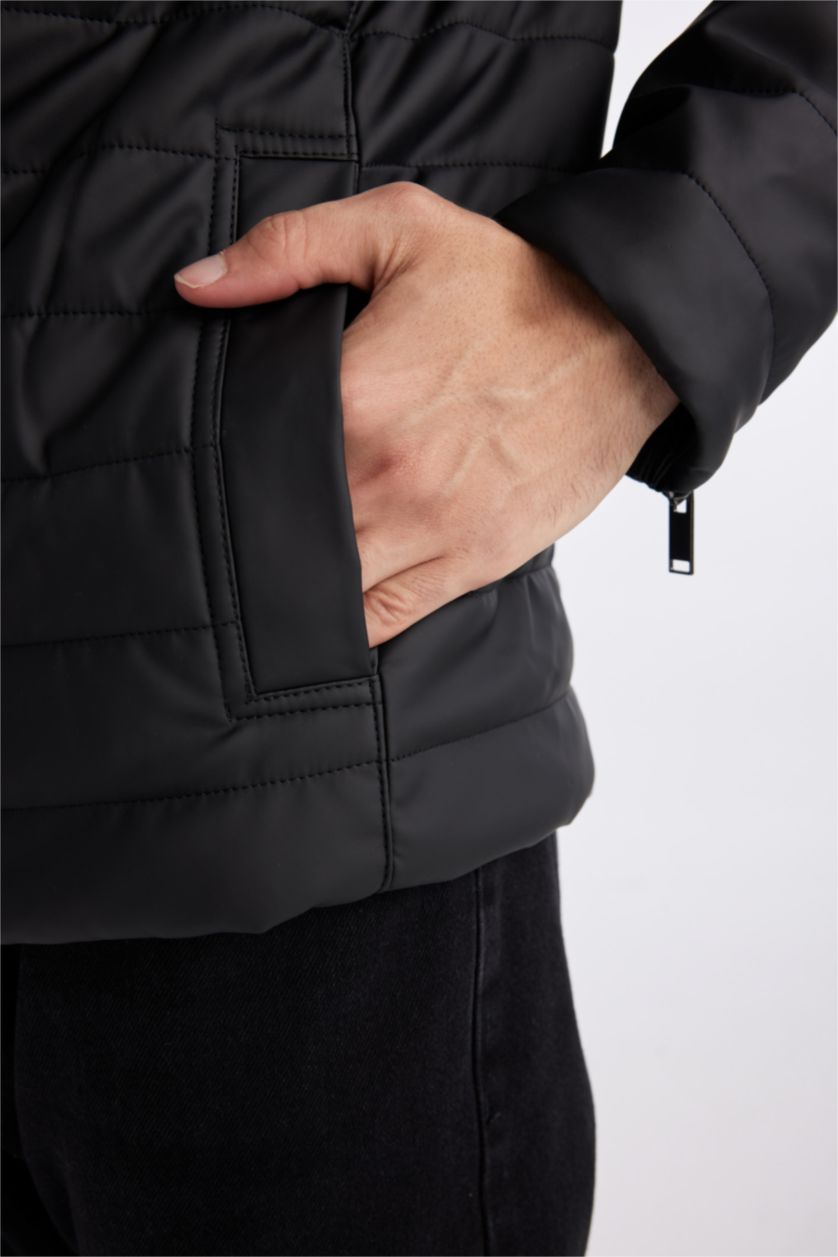 MAN Black Water Repellent Zipper Faux Leather Jacket
