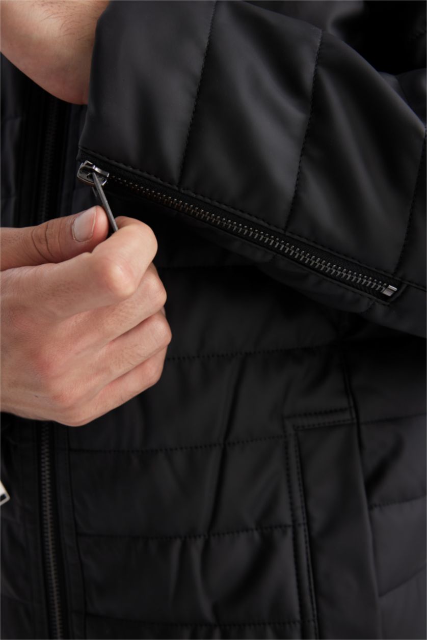 MAN Black Water Repellent Zipper Faux Leather Jacket