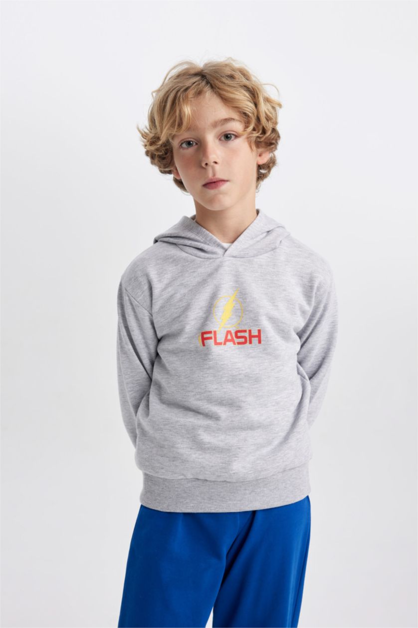 Boys & Teens Grey Melange Boy The Flash Hooded Thick Sweatshirt