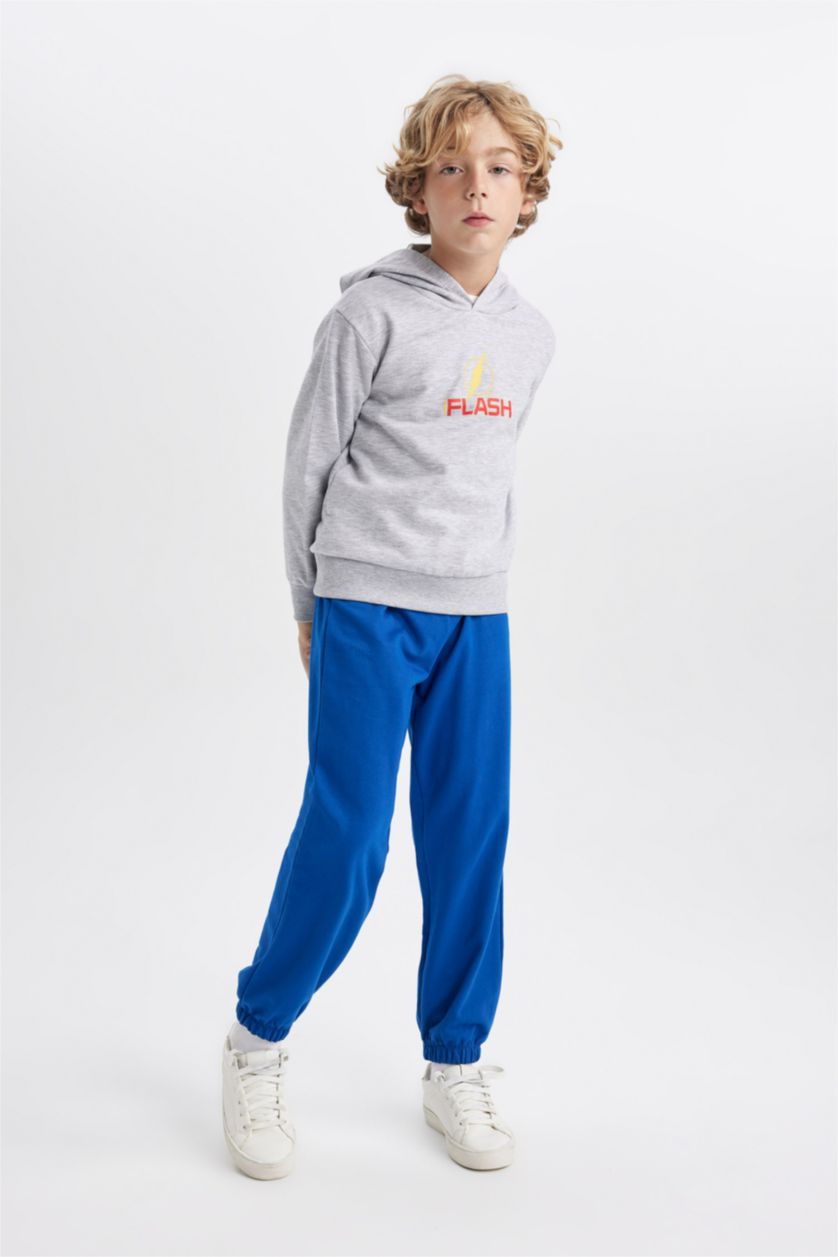 Boys & Teens Grey Melange Boy The Flash Hooded Thick Sweatshirt