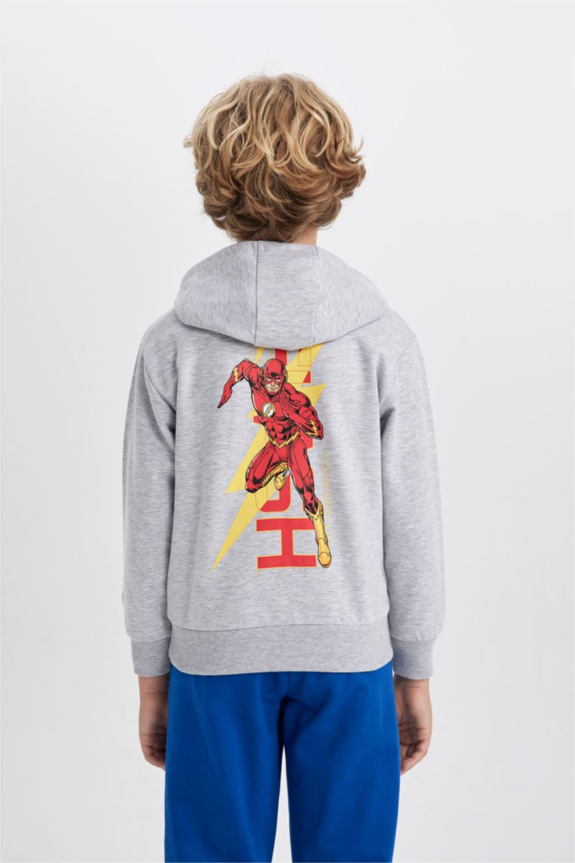 Boys & Teens Grey Melange Boy The Flash Hooded Thick Sweatshirt