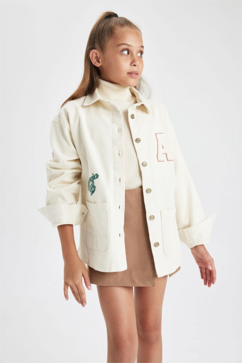 FILLES Écru Chemise Gabardine à Manches Longues Pour Fille