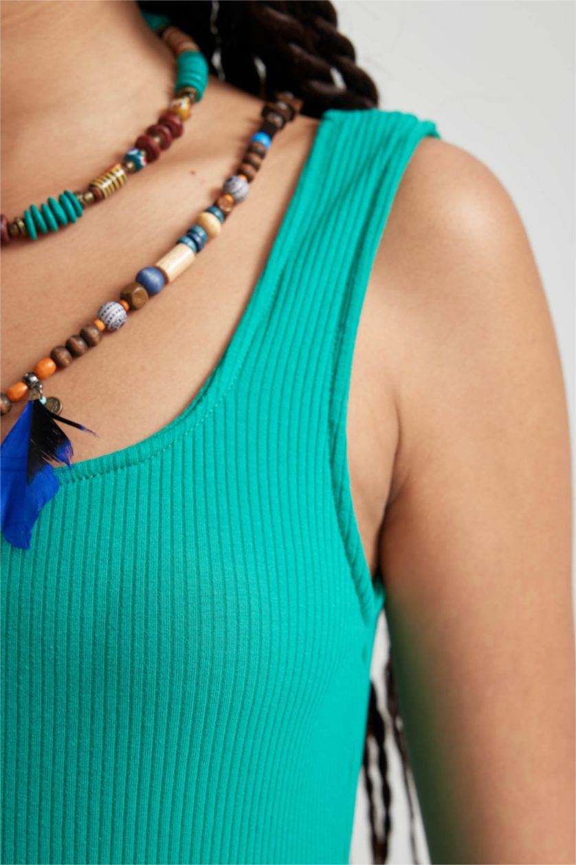 WOMAN Green Bodycon Square Neck Corduroy Midi Dress