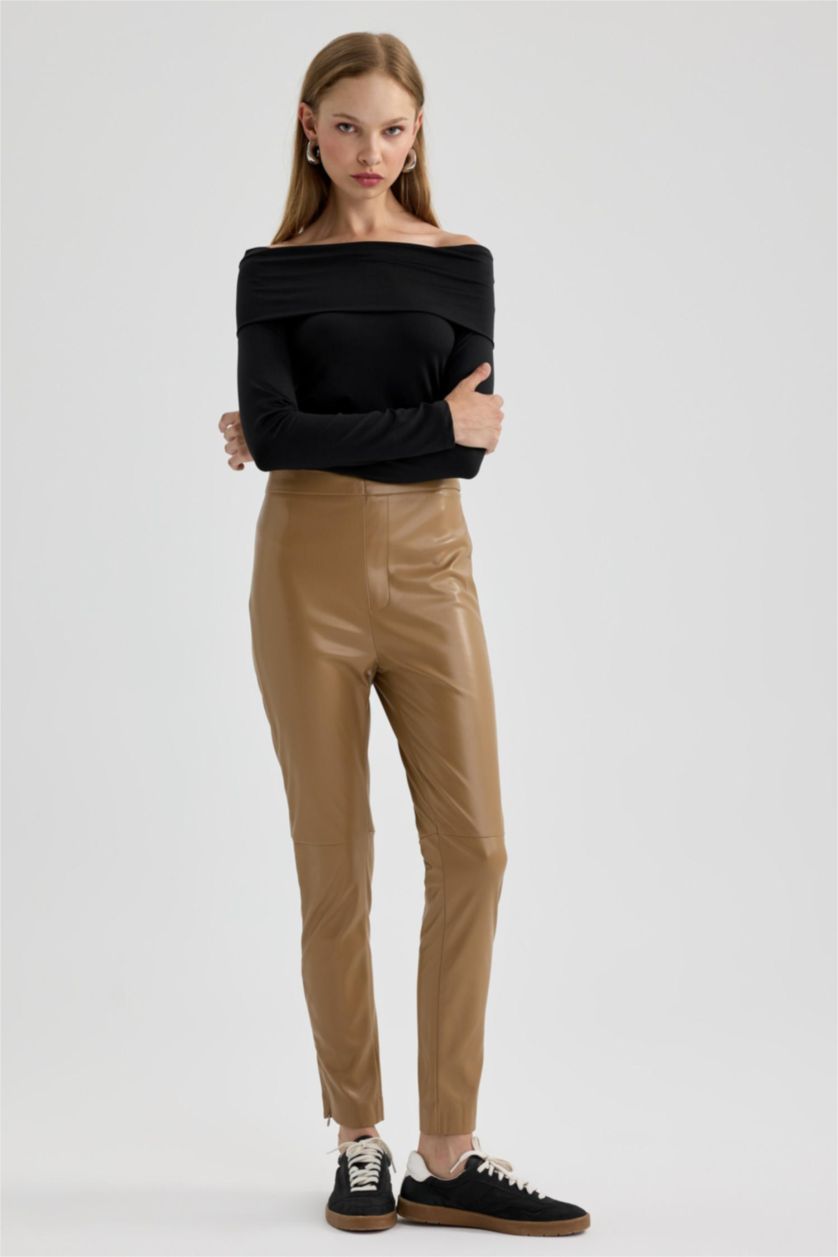 WOMAN Black Slim Fit Off Shoulder Long Sleeve T-Shirt