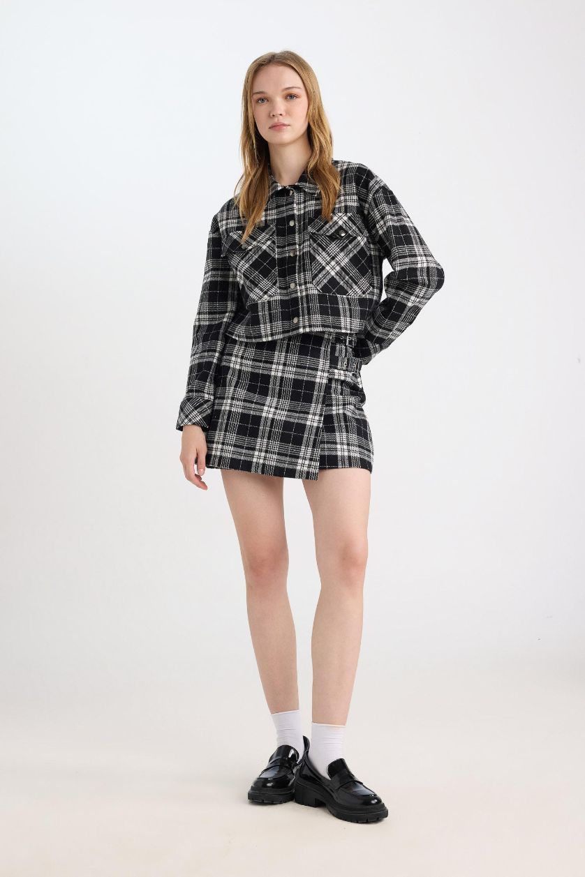 Әйелдерге қара Coool чек қысқа ұзындық Тоқылған юбка