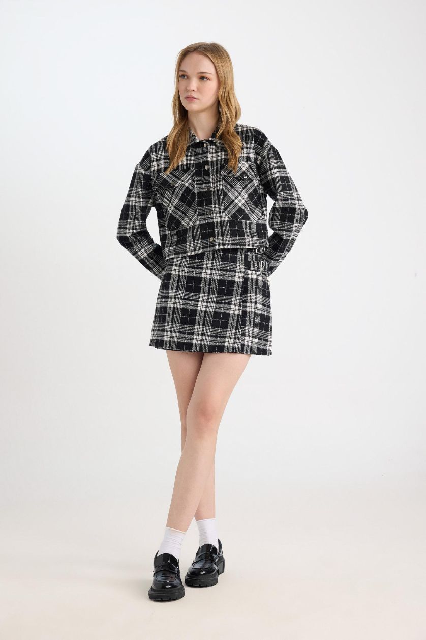 Әйелдерге қара Coool чек қысқа ұзындық Тоқылған юбка