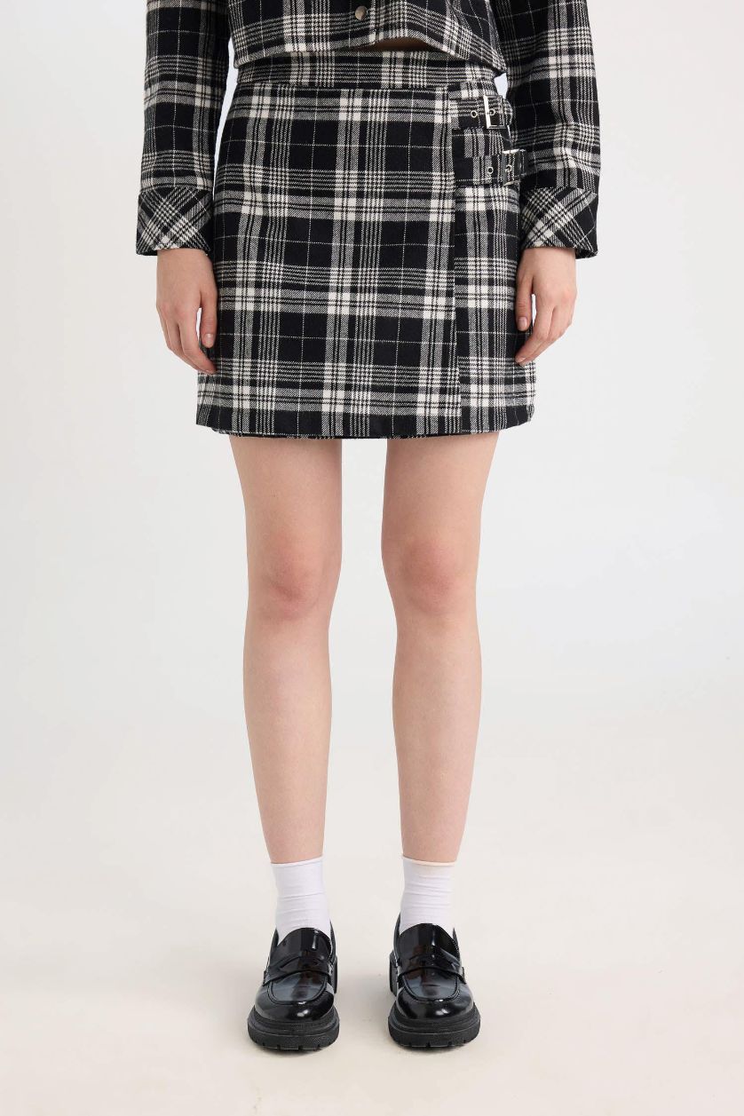 Әйелдерге қара Coool чек қысқа ұзындық Тоқылған юбка