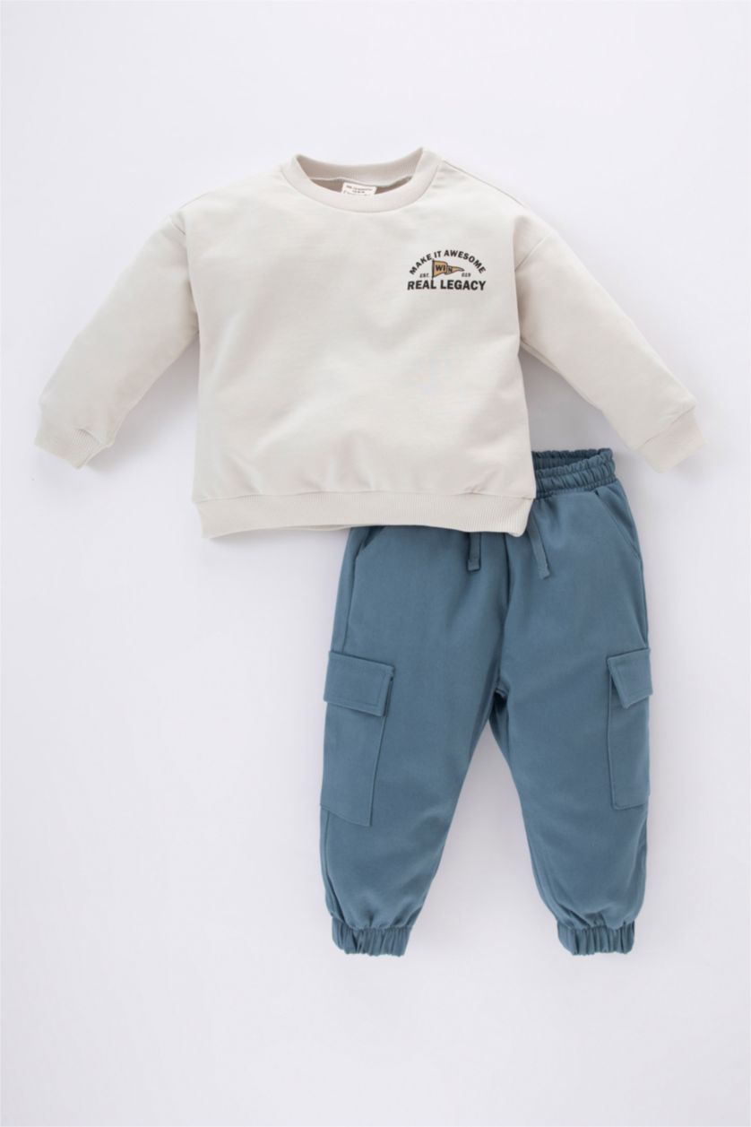 BÉBÉ GARÇON Gris Ensemble De Sweat-Shirt Et Pantalon De Survêtement Imprimé Pour Bébé Garçon - 2 Pièces