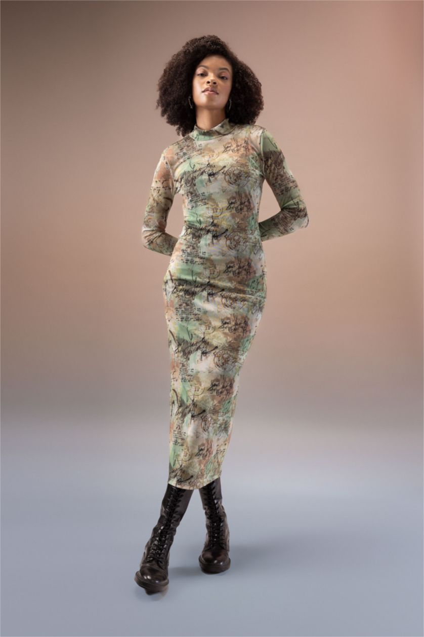 Женщины Хаки Платье макси с длинным рукавом